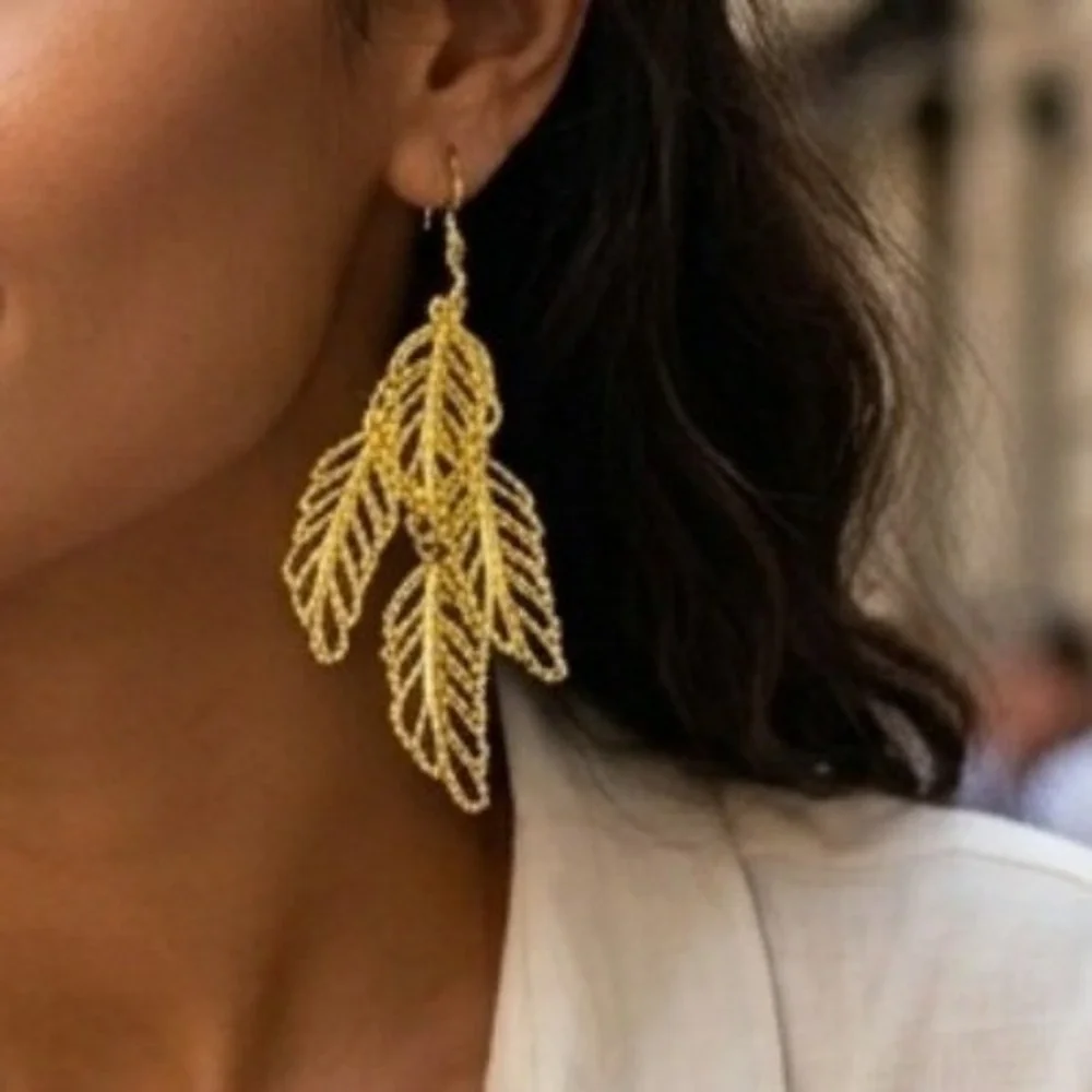 Gold‎ Tiered Leaf Filigree Drop Earrings New Enchanted Forest Boutique Dangle